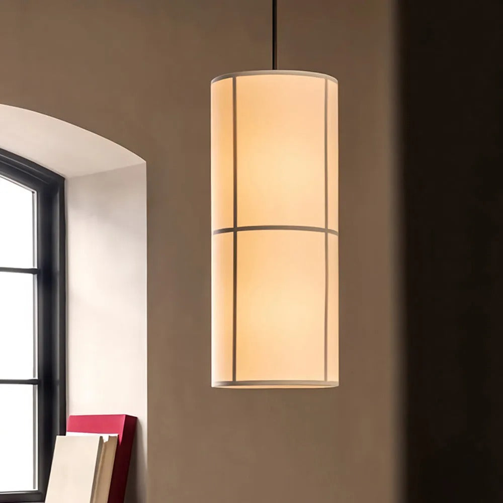 Ritta Cylinder Pendant Light, Lantern, Fabric, Japanese