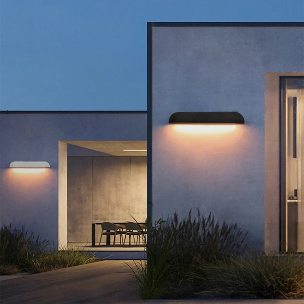 Ray Modern Minimalist Semi-elliptical Metal Stone Outdoor Wall Lamp - Letslighting
