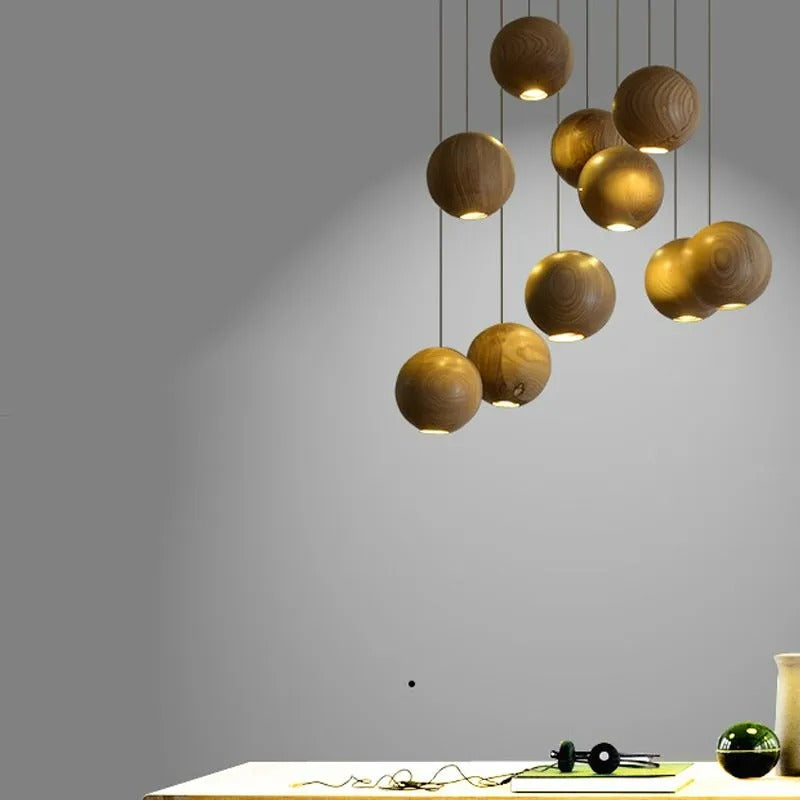 Muto Pendant Light Globe Minimalist Cluster Wood Kitchen Island