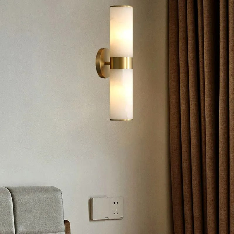 Arisha Modern Double Headed Metal Stone Vanity Wall Lamp, Brass