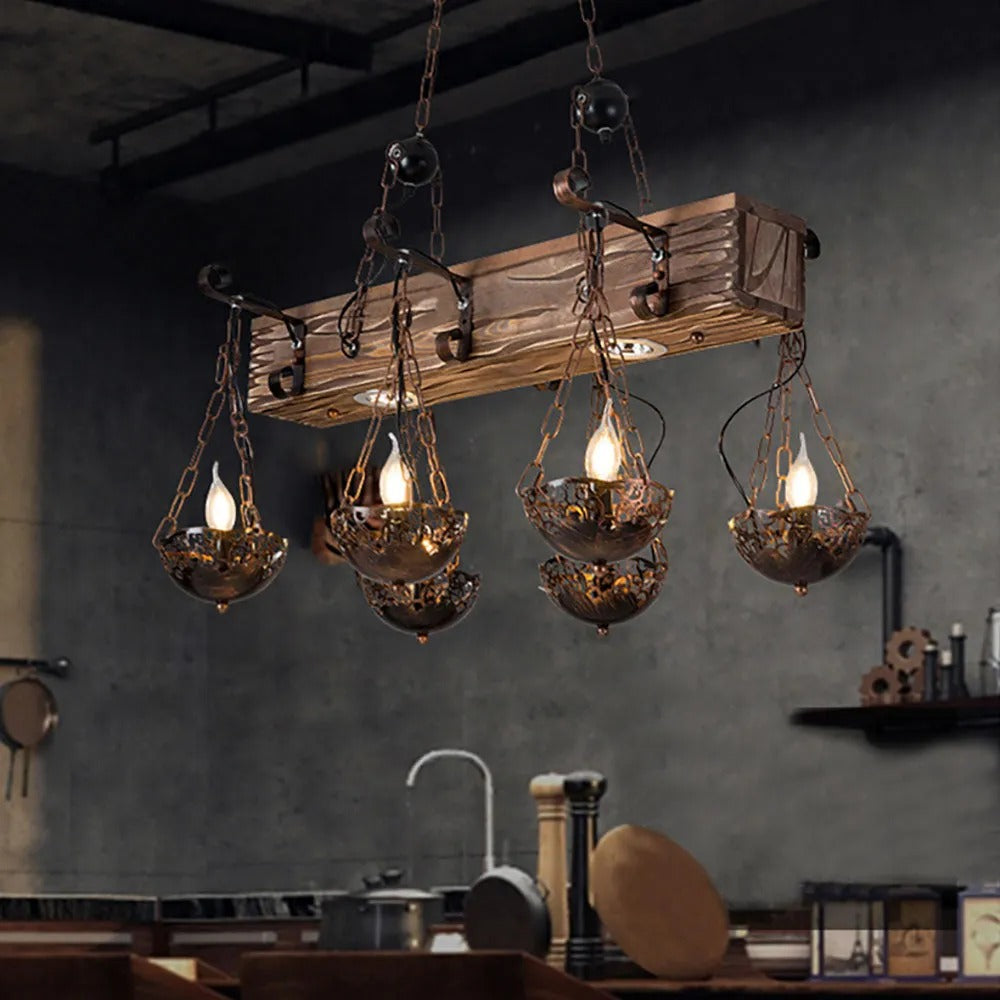 Epoch Industrial /Wood Pendant Light, Bronze - Letslighting