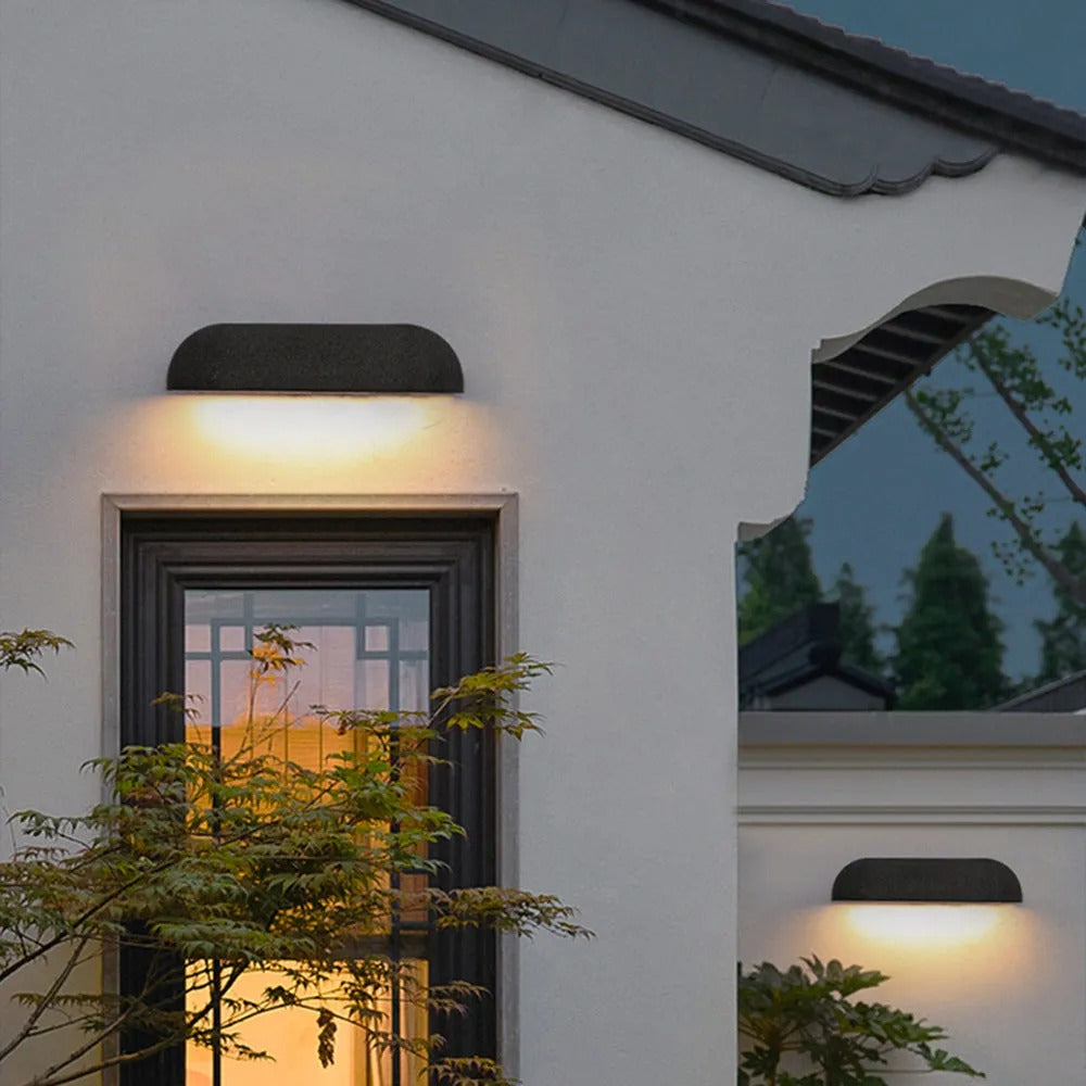 Ray Modern Minimalist Semi-elliptical Metal Stone Outdoor Wall Lamp - Letslighting
