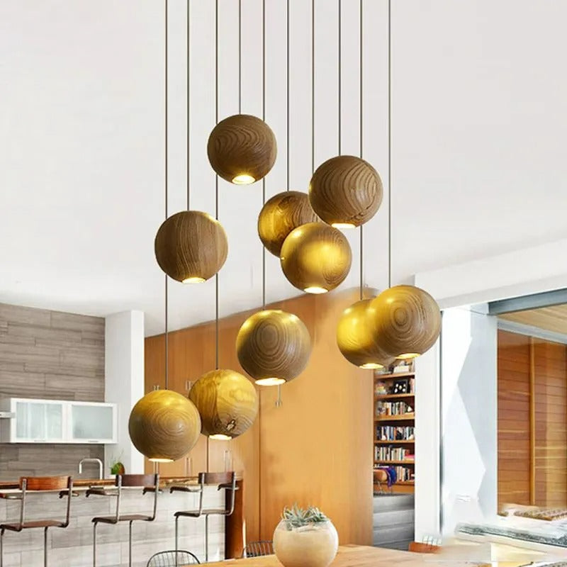 Muto Pendant Light Globe Minimalist Cluster Wood Kitchen Island