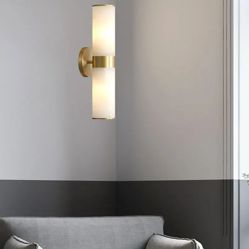 Arisha Modern Double Headed Metal Stone Vanity Wall Lamp, Brass