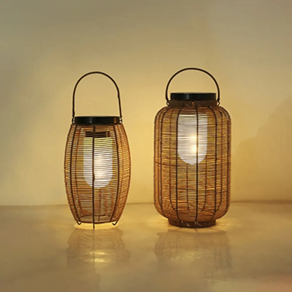 Ritta Retro Lantern /Rattan Floor Lamp, Wood Color - Letslighting