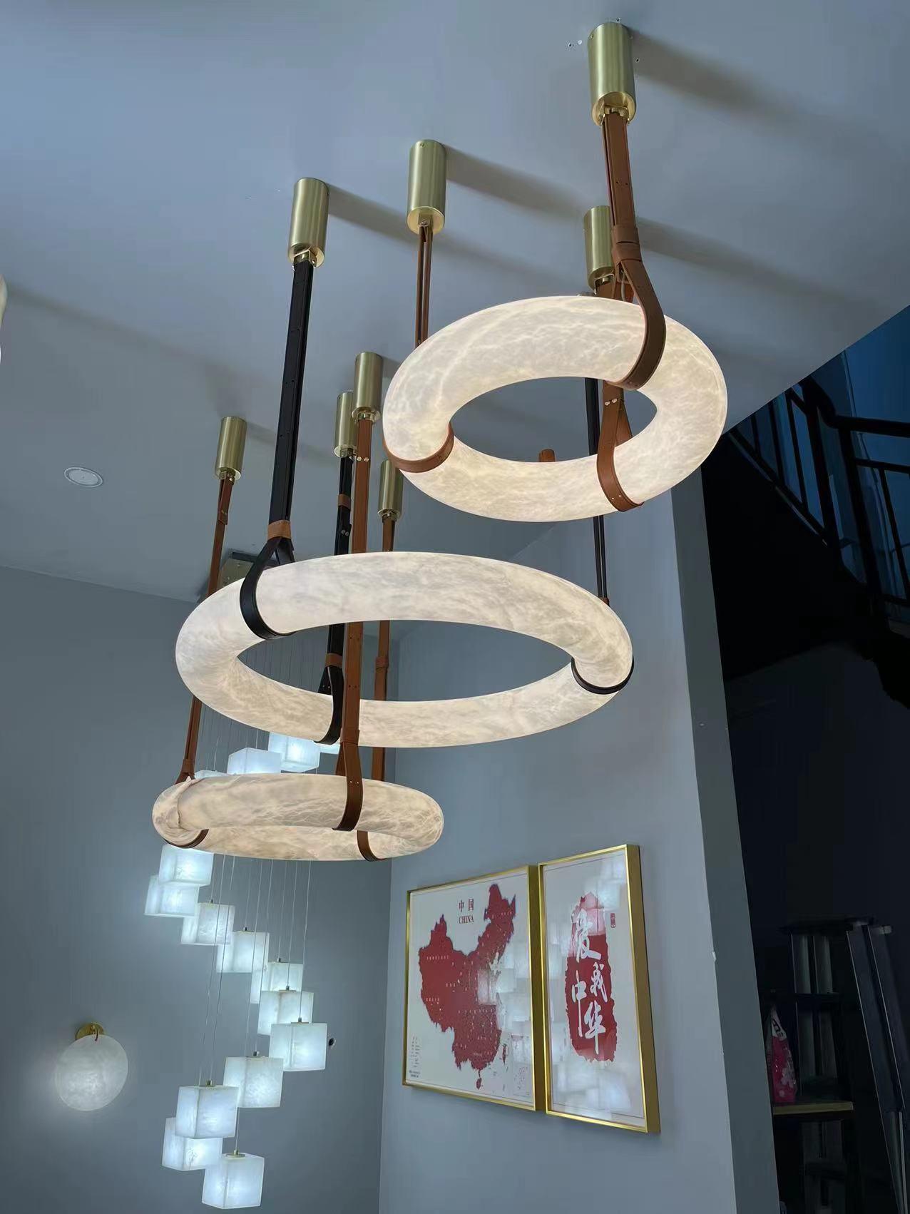 Luste Alabaster Chandeliers Ring Leather Strap Version B - Letslighting