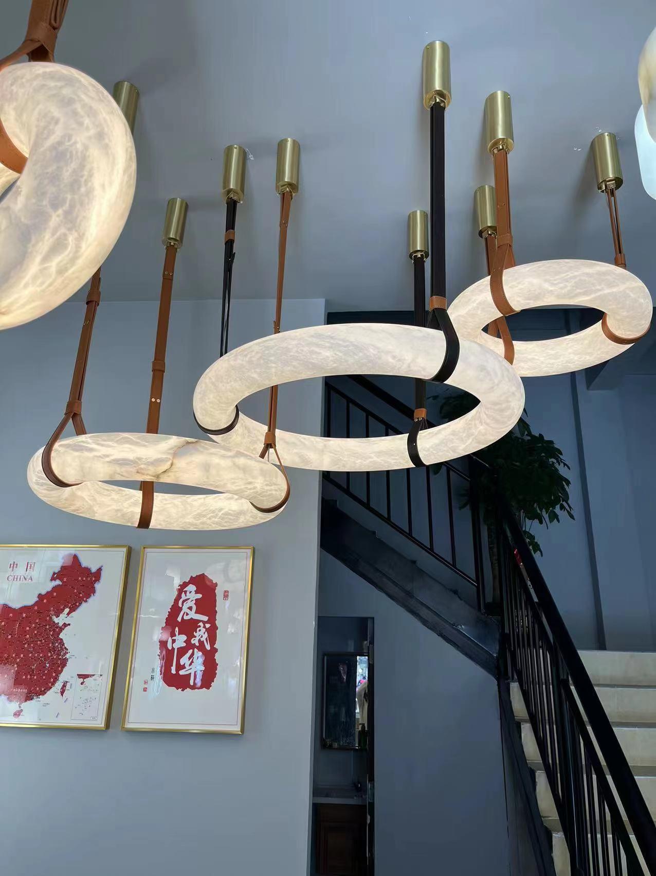 Luste Alabaster Chandeliers Ring Leather Strap Version B - Letslighting