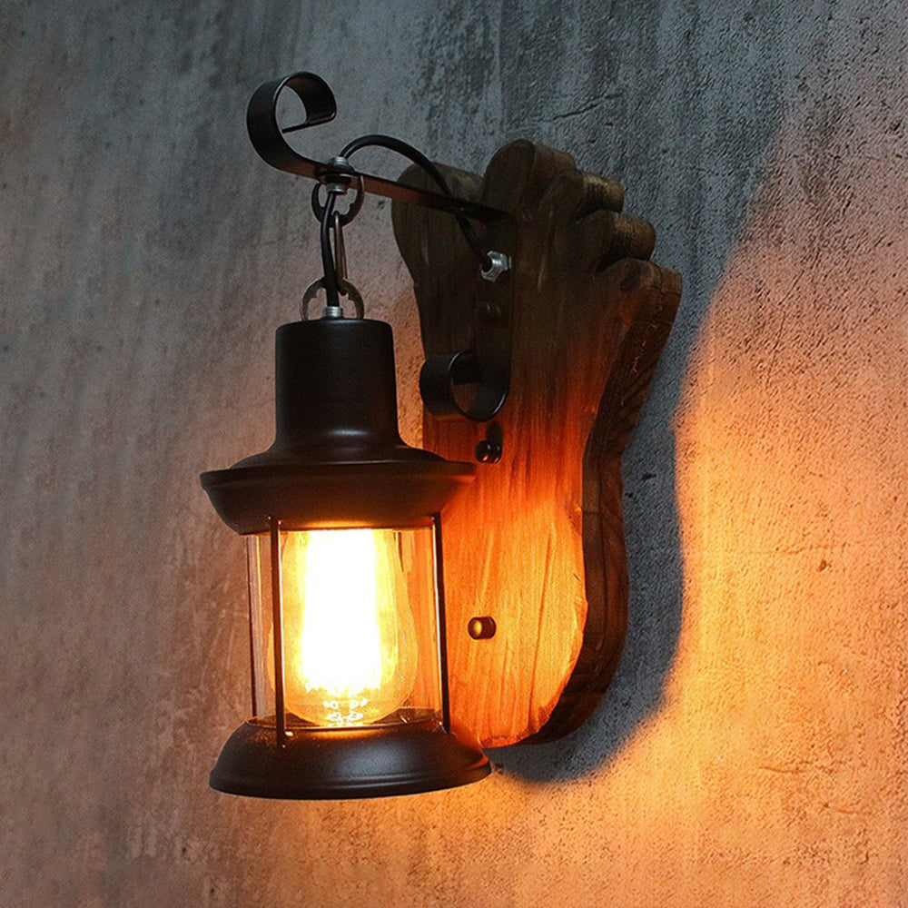 Epoch Wall Lamp Foot Shape Vintage, Wood/Metal, Dining Room