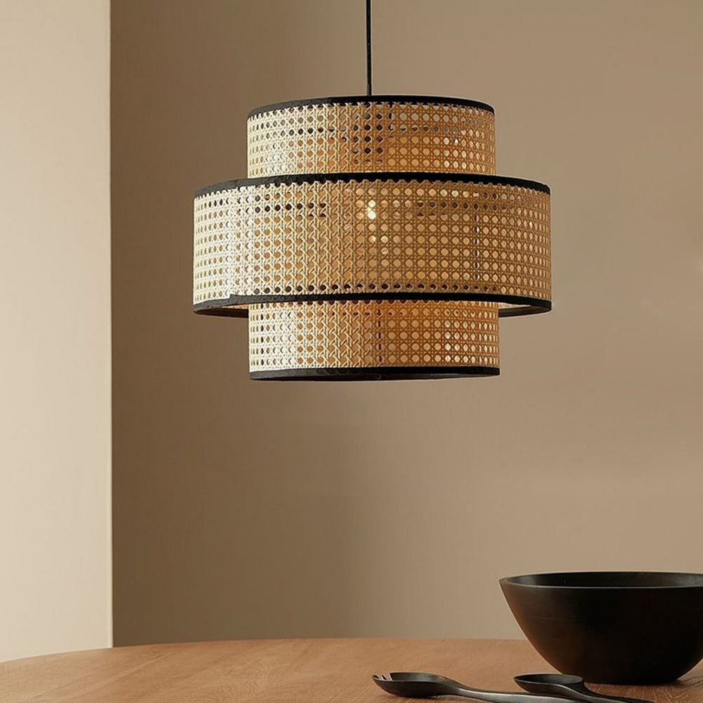 Ritta Japanese Rattan Pendant Light, Tri-Layer - Letslighting