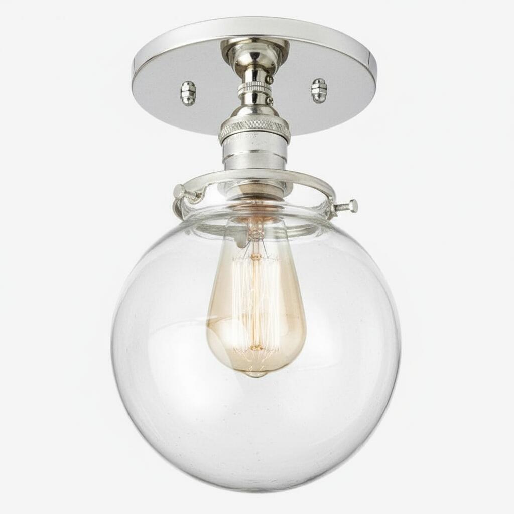 Pearl  Clear Glass Retro Globe Ceiling Light Bedroom