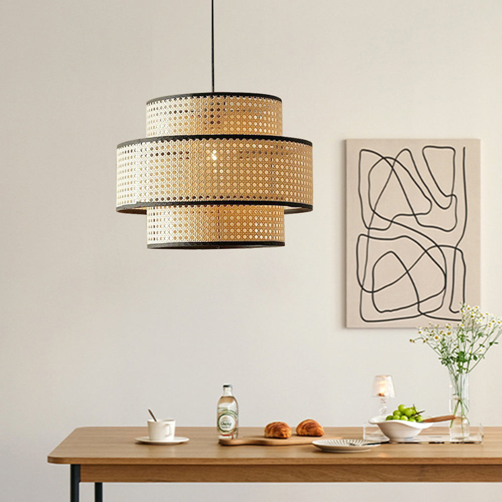 Ritta Japanese Rattan Pendant Light, Tri-Layer - Letslighting