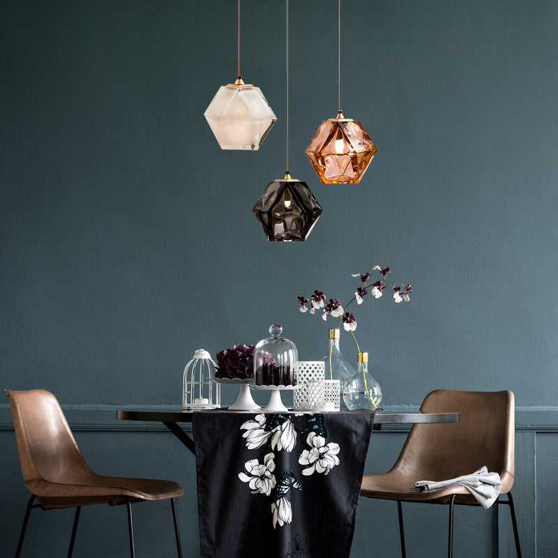 Valentina Polyhedron LED Pendant Light Metal/Glass Kitchen Island - Letslighting
