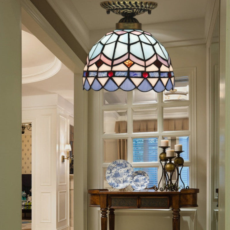 Tiffany Vintage LED Flush Mount Ceiling Light Blue Living Room - Letslighting