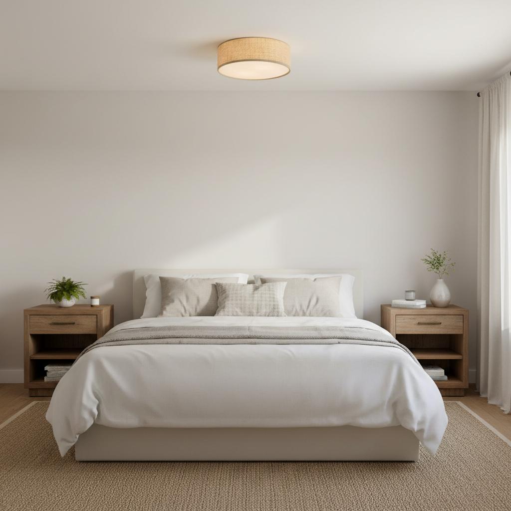 Linen Drum Ceiling Light Modern Bedroom