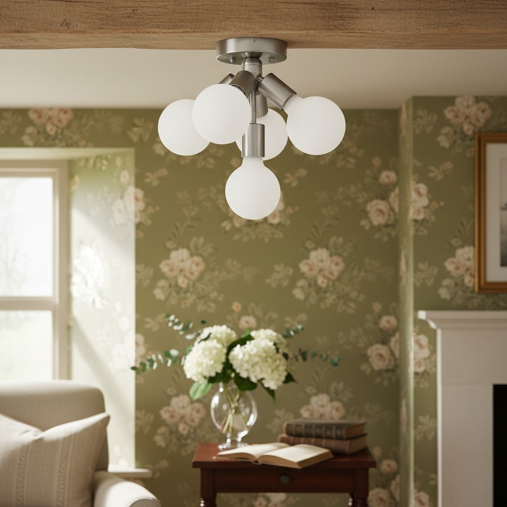 Pearl Opal White  Brass Flush Mount Light  Living Room
