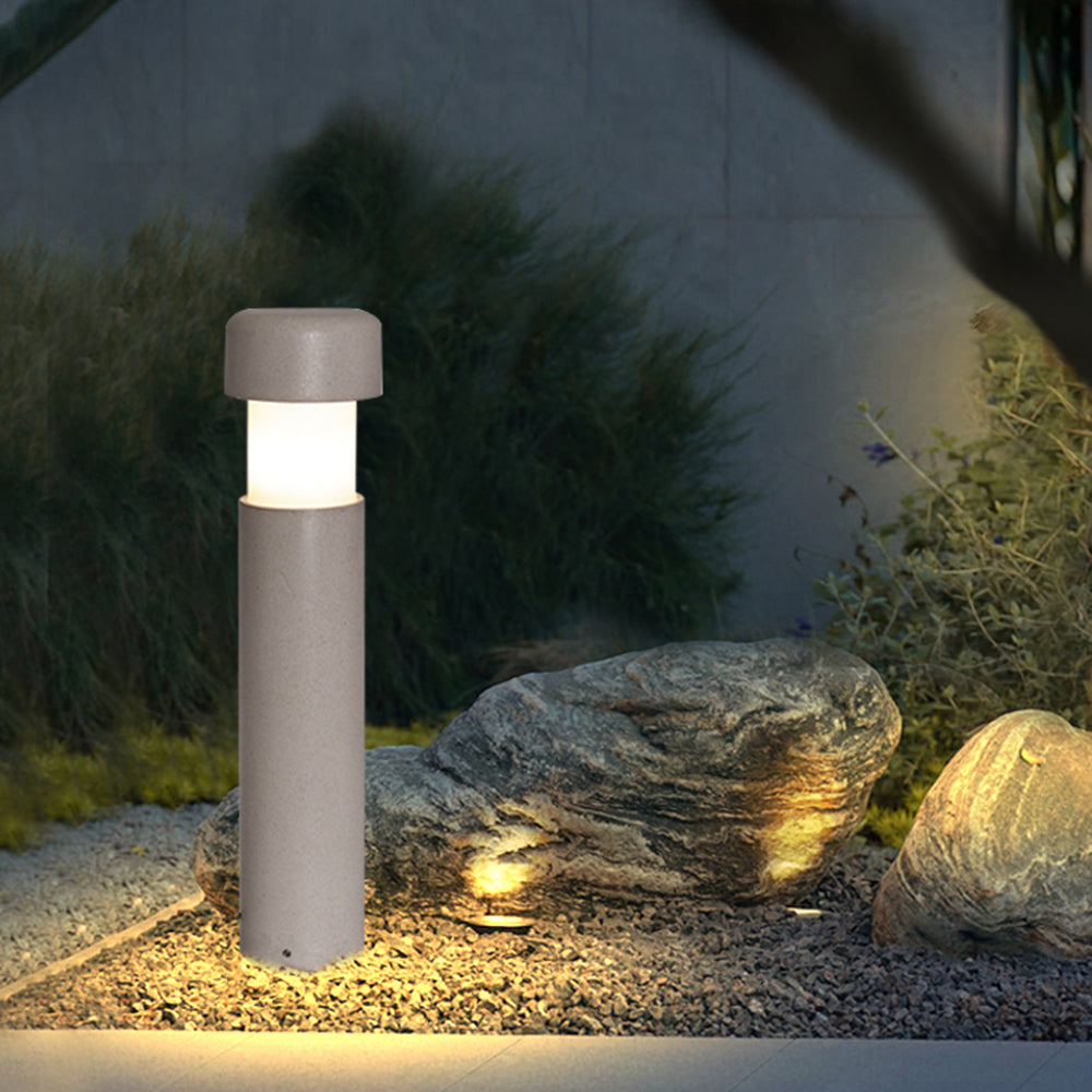 Ray Modern Metal Cylindrical Outdoor Path Light, Gray