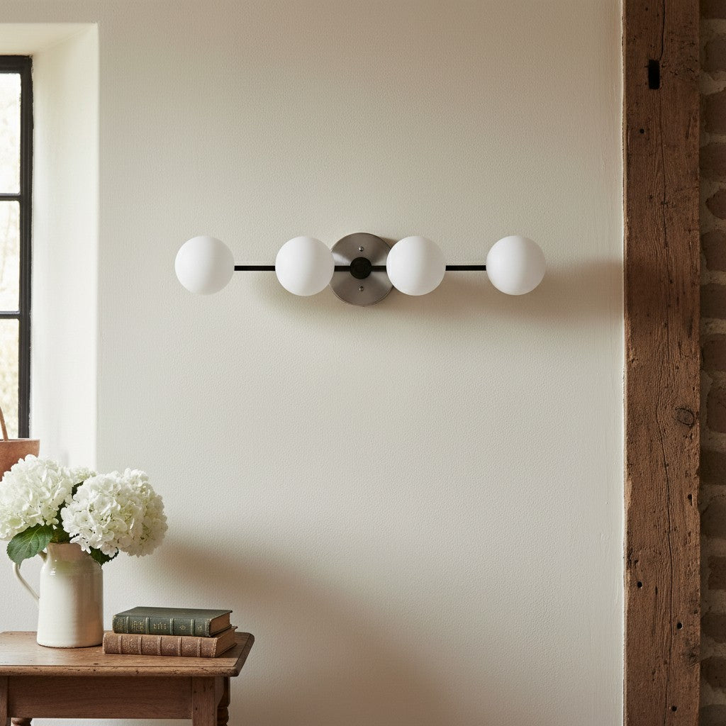 Pearl Brass Milk Glass 4-Light Wall Sconce Bathroom