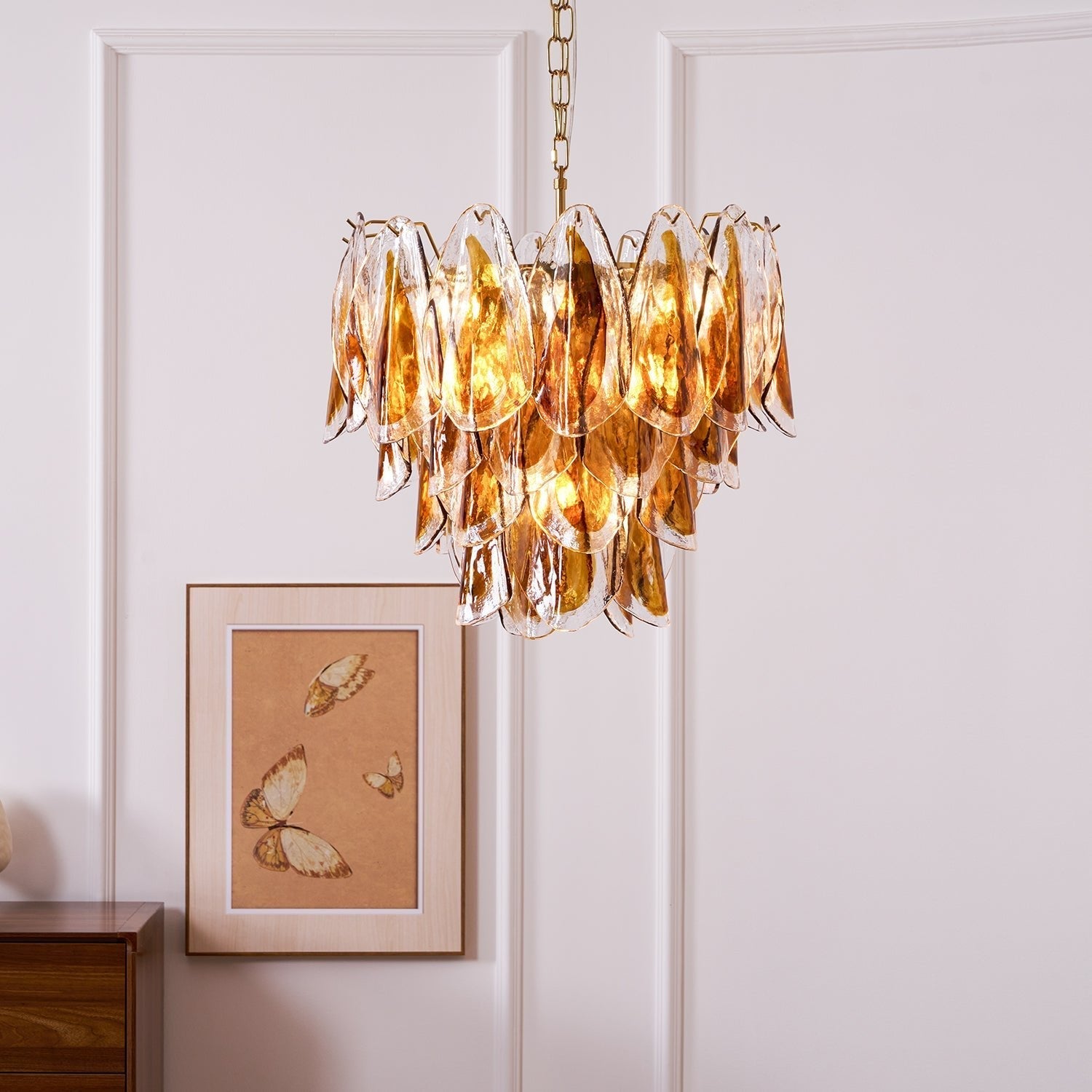 Aurora Chandelier Amber Leaf Glass Layered Organic Warmth - Letslighting