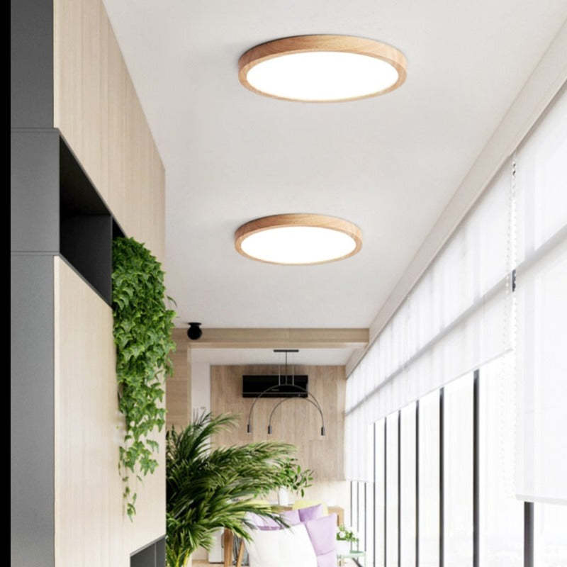Ozawa Modern Wood Round Flush Mount Ceiling Lights Living Room