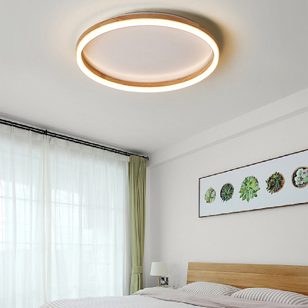 Muto Round Modern Flush Mount Ceiling Light Wood Bedroom - Letslighting