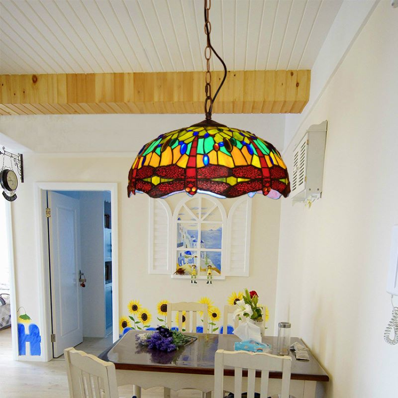 Tiffany Vintage Art LED Pendant Light Colorful Glass Living Room