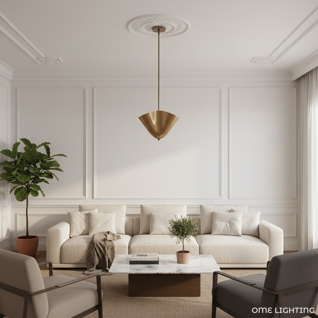 Musa Brass Pendant Light  Golden Glass Dining Room