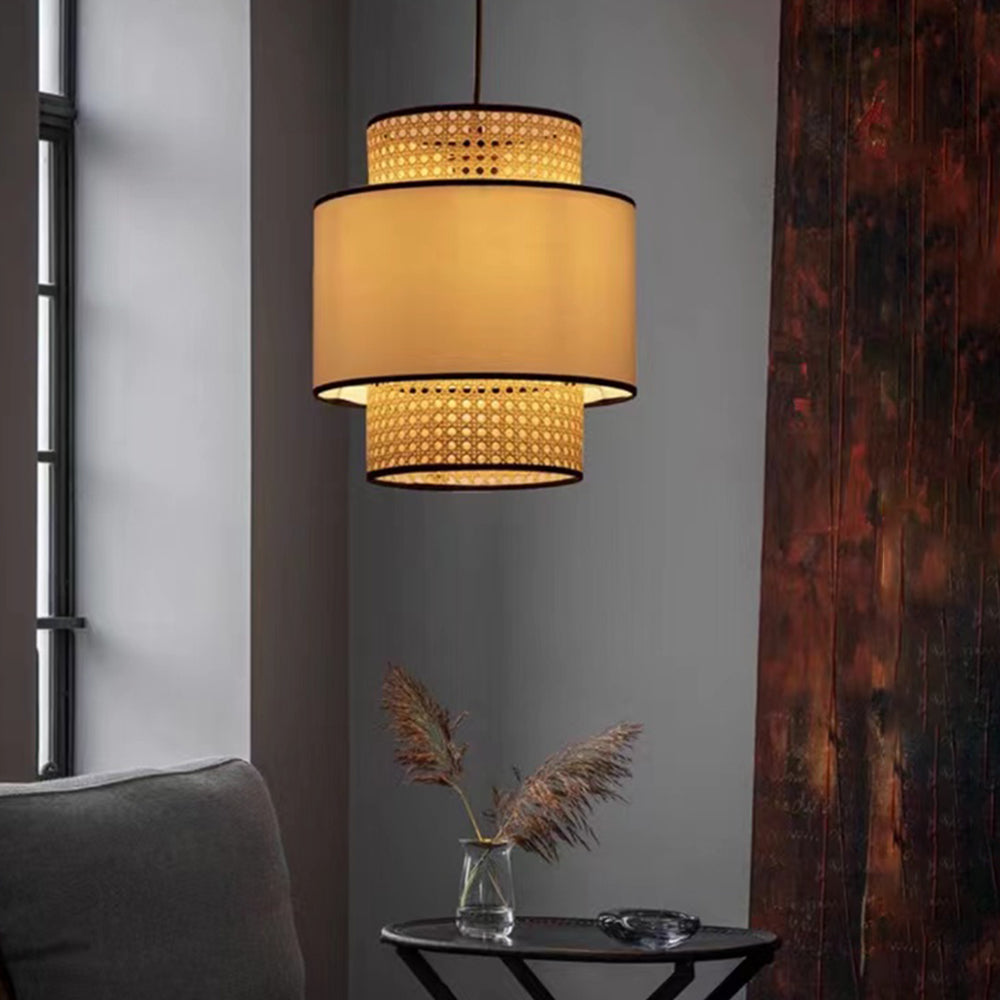 Ritta Retro Fabric and Rattan Pendant Light, - Letslighting