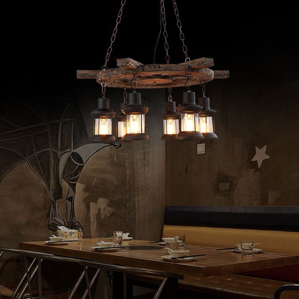 Epoch Retro Rudder & Wood Pendant Light, 6 Heads - Letslighting