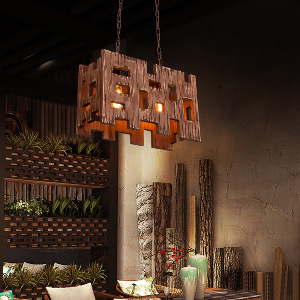 Epoch Rectangular & Wood Pendant Light, 19.6" - Letslighting