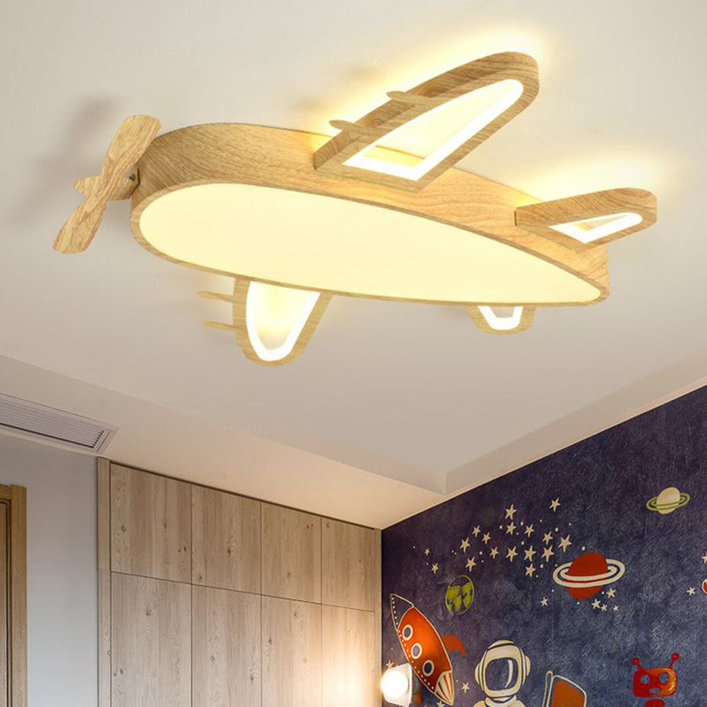 Arisha Modern Art Deco Airplane Flush Mount Ceiling Light, Wood/Dark Wood - Letslighting
