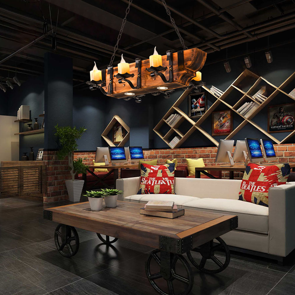 Epoch Retro Rectangular /Wood Pendant Light, Walnut - Letslighting