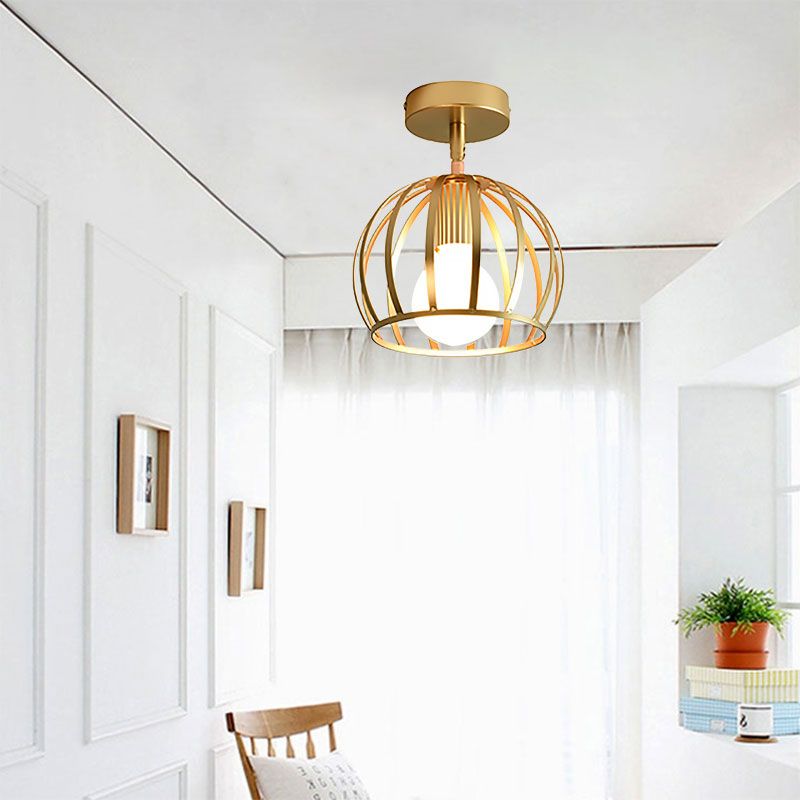 Arisha Semi Art Deco Globe Flush Mount Ceiling Light, Brass - Letslighting