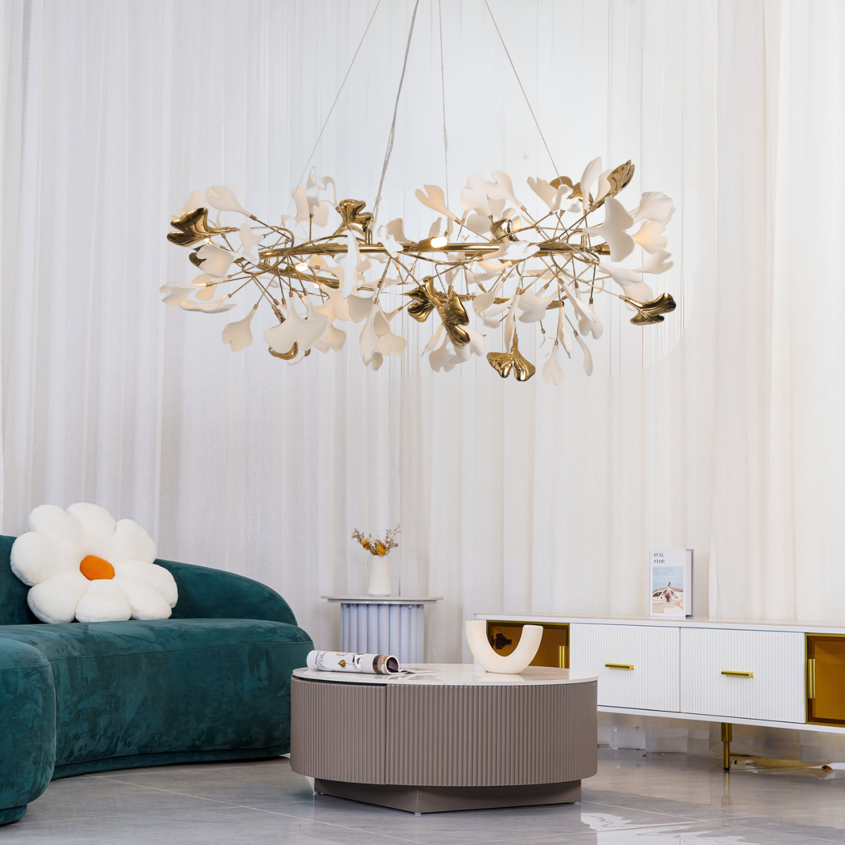 Olivia GinkLuxe Modern Golden LED Chandelier, & Ceramic - Letslighting