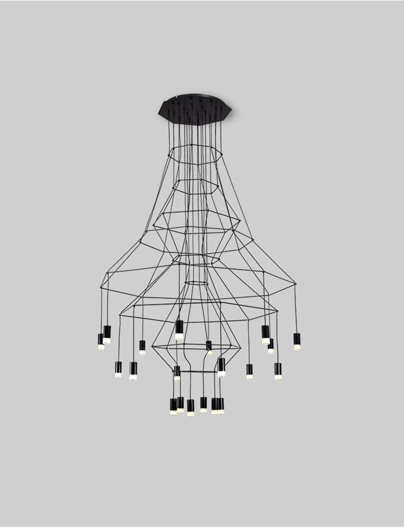 Lustra Chandelier Lines Black Wireframe LED - Letslighting