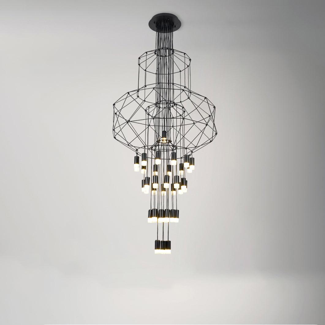 Lustra Chandelier Lines Black Wireframe LED - Letslighting
