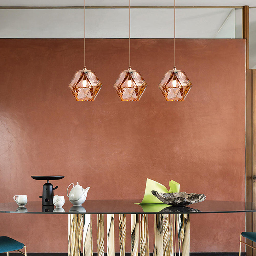 Valentina Polyhedron LED Pendant Light Metal/Glass Kitchen Island - Letslighting