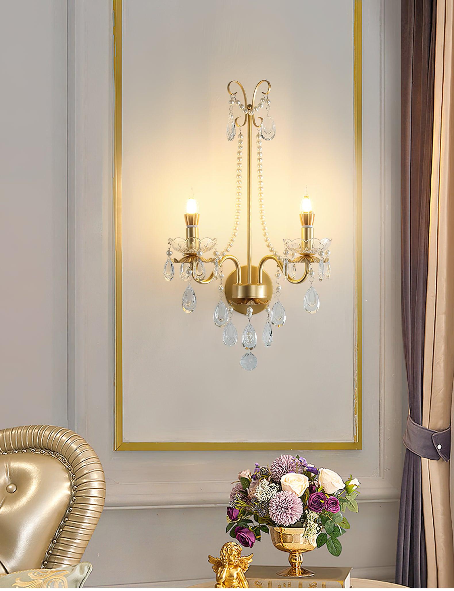 Nydoraris Elegance Pearl Chain Crystal Wall Lamp - Letslighting