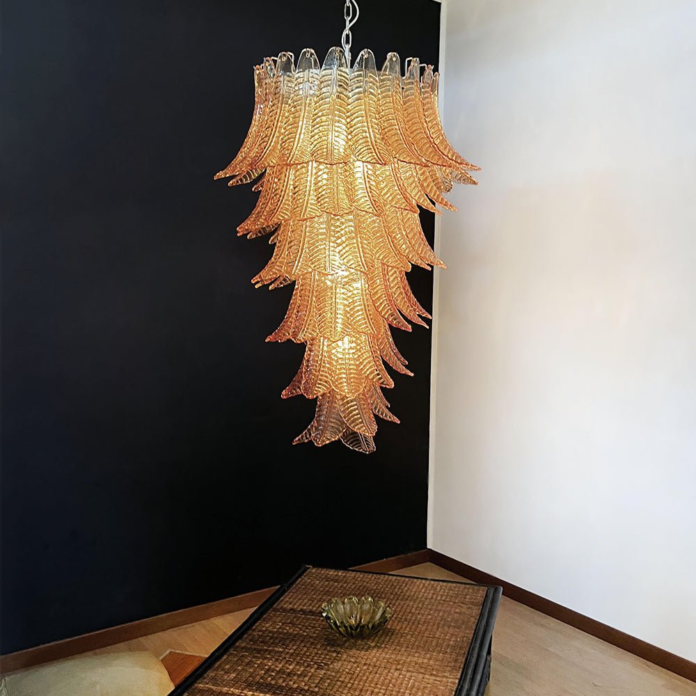 Aurora Chandelier Amber Glass Leaf Layered Statement Artistic - Letslighting