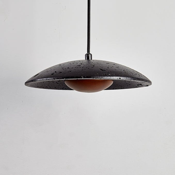 Saucer Modern Travertine & Wood Pendant light