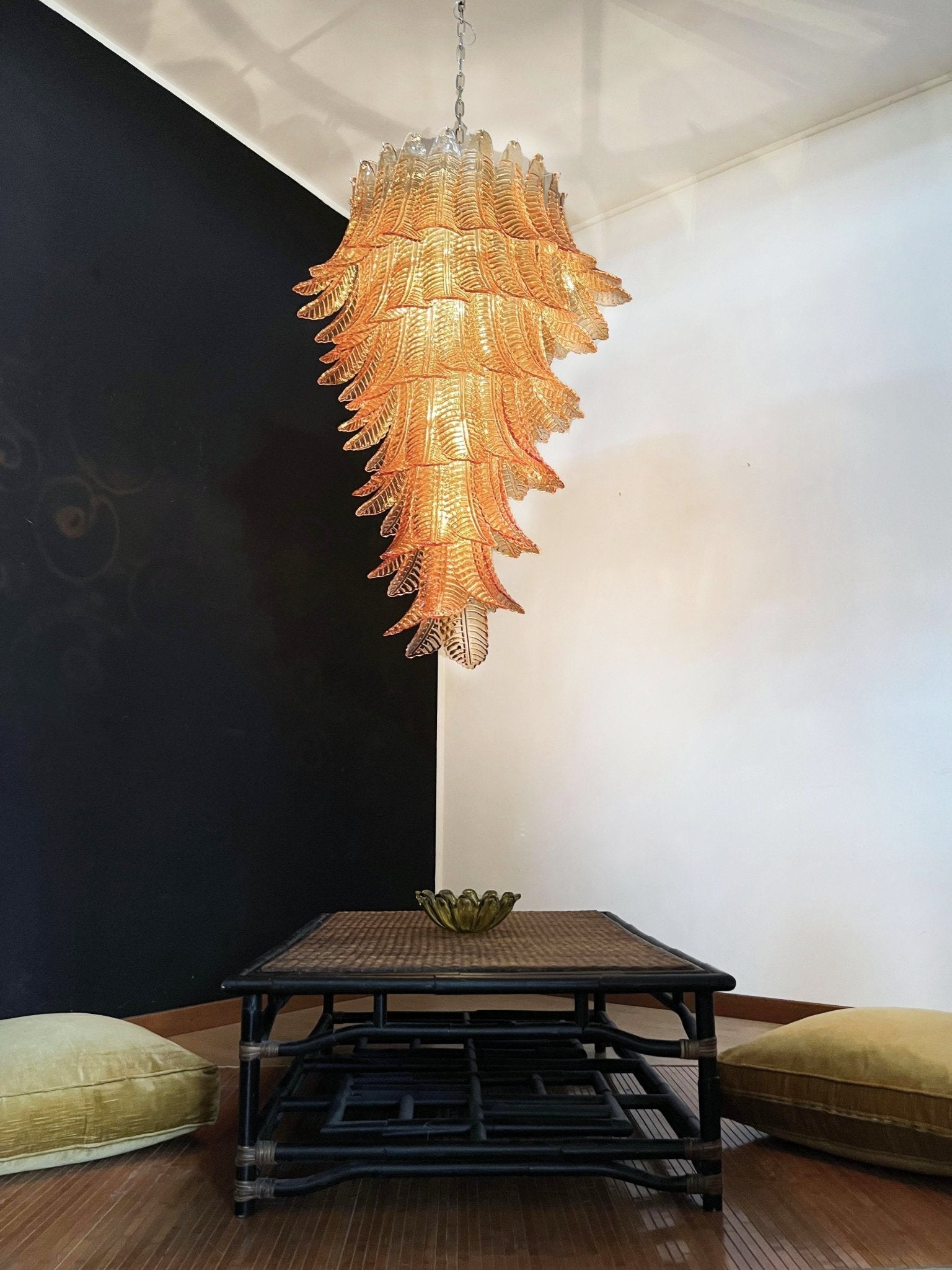 Aurora Chandelier Amber Glass Leaf Layered Statement Artistic - Letslighting