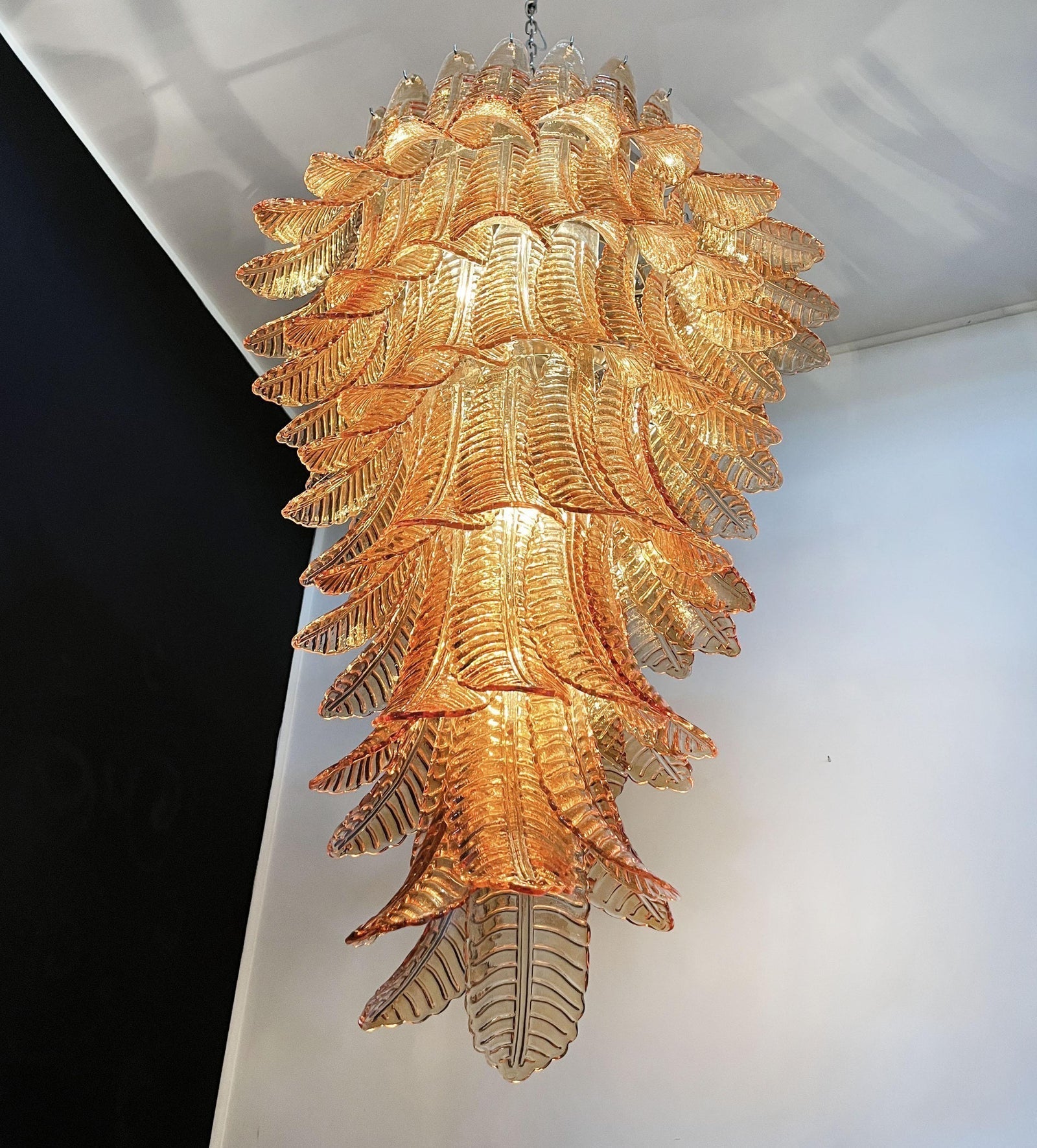 Aurora Chandelier Amber Glass Leaf Layered Statement Artistic - Letslighting