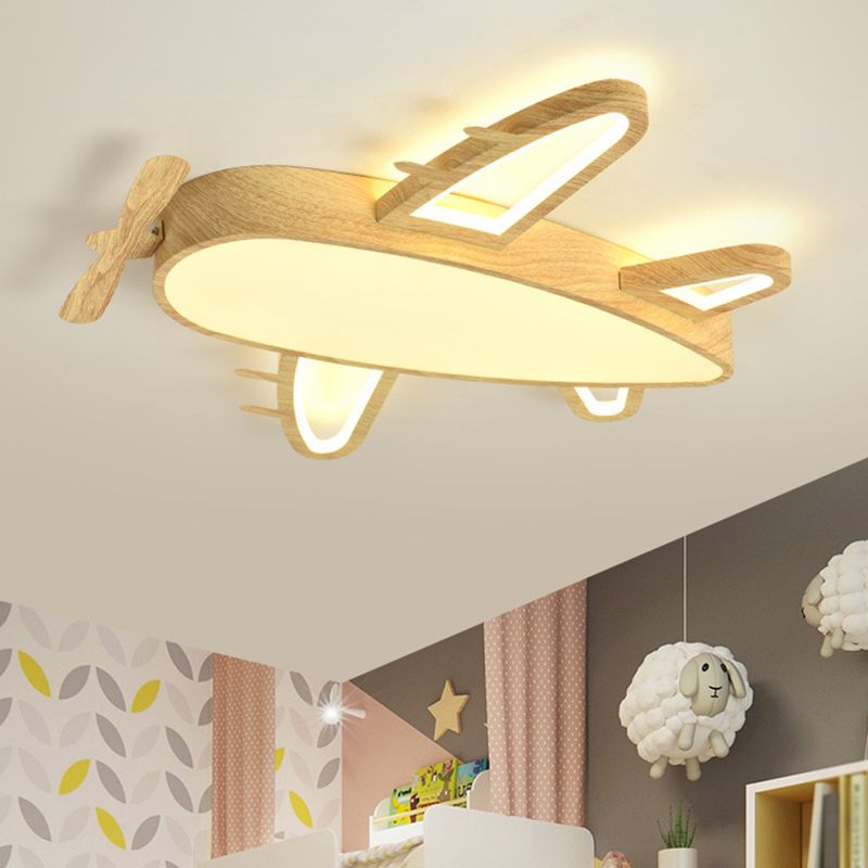 Arisha Modern Art Deco Airplane Flush Mount Ceiling Light, Wood/Dark Wood - Letslighting