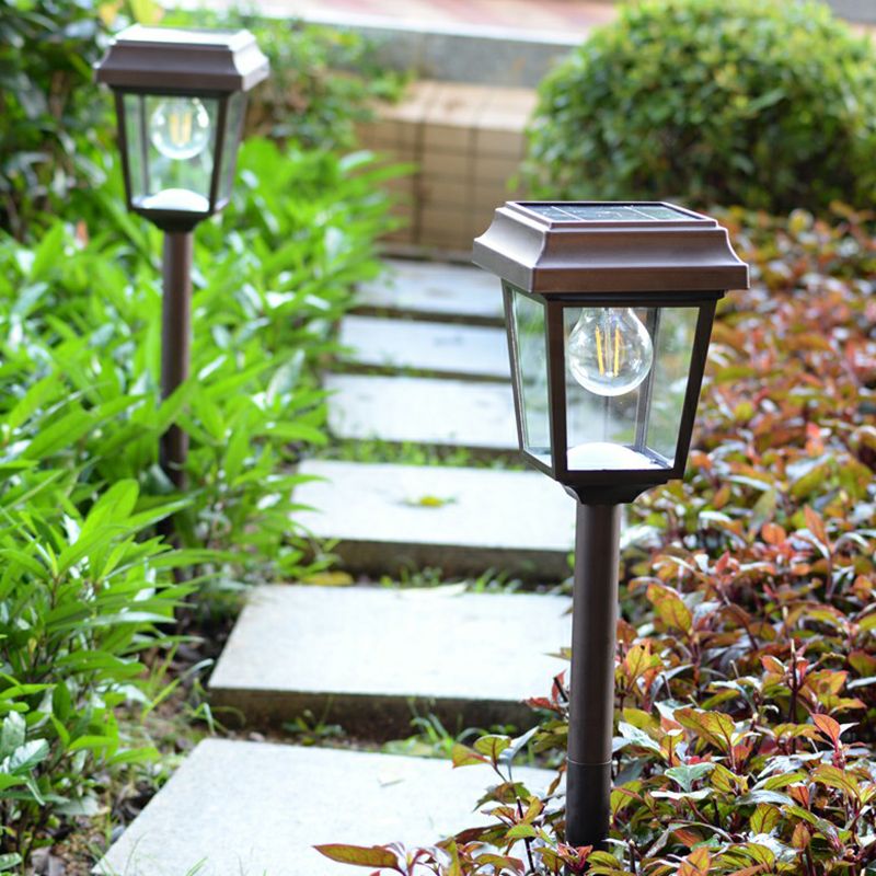 Ray Vintage Metal Lantern Shaped Solar Outdoor Bollard Light