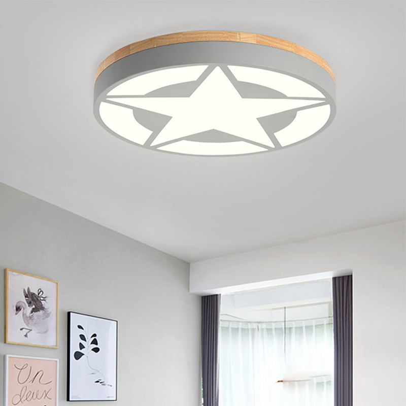 Arisha Modern Round Star Acrylic Wood Flush Mount Ceiling Light