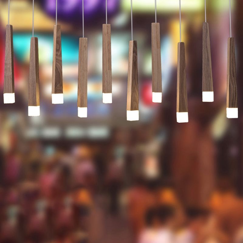 Muto Minimalist Linear Wood/Acrylic Pendant Light, Wood - Letslighting