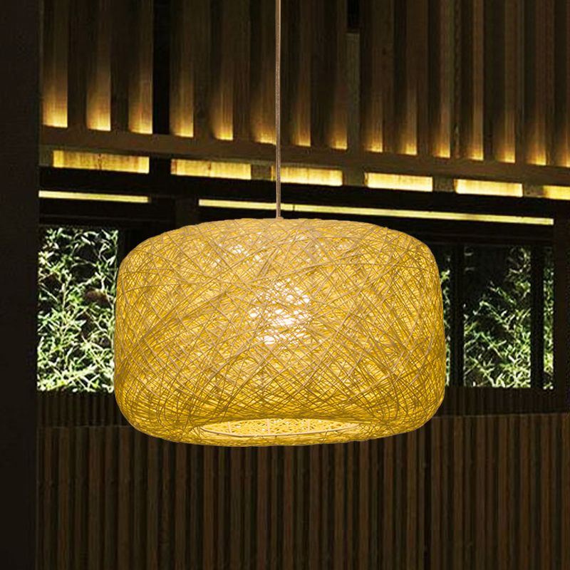 Ritta Natural Cylindrical Lantern Rattan Pendant Light, Hallway - Letslighting