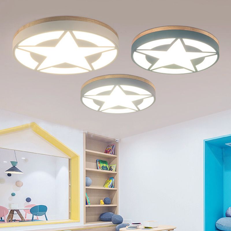 Arisha Modern Round Star Acrylic Wood Flush Mount Ceiling Light