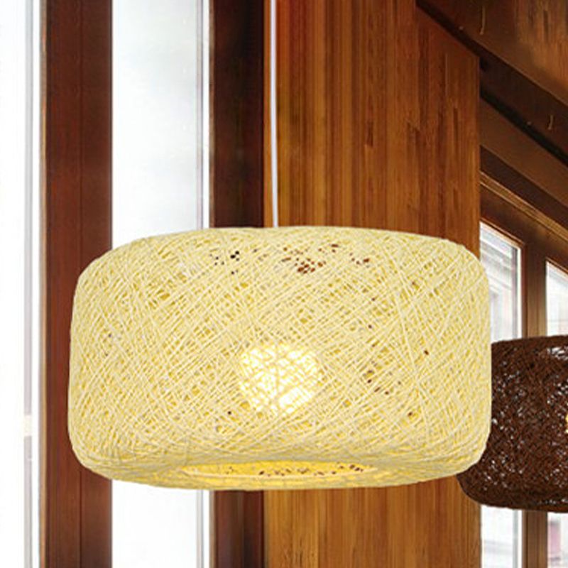 Ritta Natural Cylindrical Lantern Rattan Pendant Light, Hallway - Letslighting