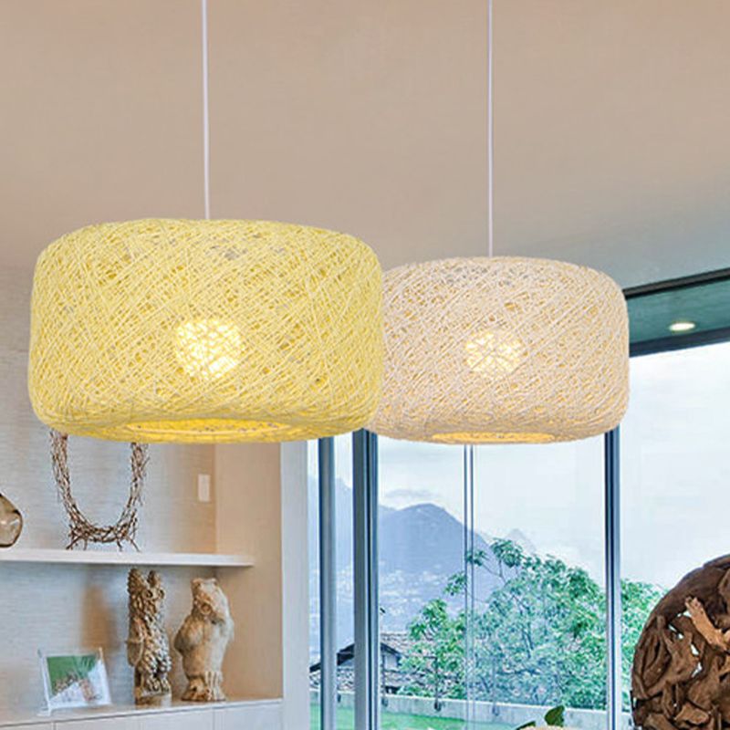 Ritta Natural Cylindrical Lantern Rattan Pendant Light, Hallway - Letslighting