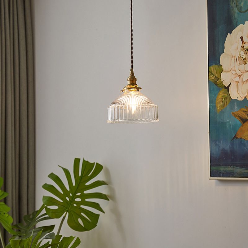Arisha Pendant Light Dome Vintage Glass Brass Dining Room - Letslighting